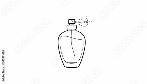 Perfume bottle spraying fragrance, minimalist line art illustration