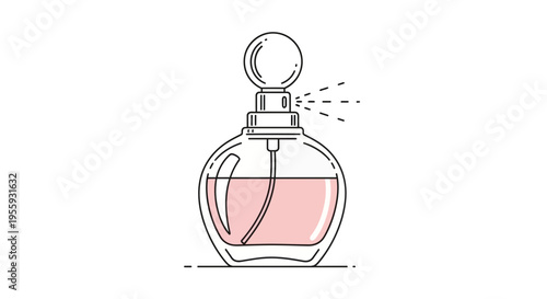 Perfume Bottle Spraying Fragrance, Minimalist Line Art Illustration