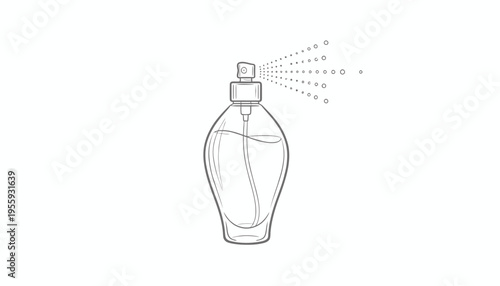 Perfume Bottle Spraying Mist - Line Art Illustration