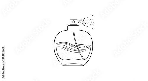 Perfume Bottle Spraying Mist - Minimalist Line Art Icon Illustration