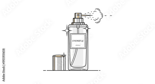 Perfume Bottle Spraying Mist, Elegant Glass Flacon with Cap, Sparkle Effect, Minimalist Line Art