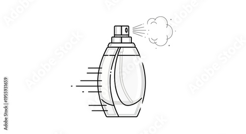 Perfume Bottle Spraying Mist, Elegant Fragrance Atomizer, Minimalist Line Art