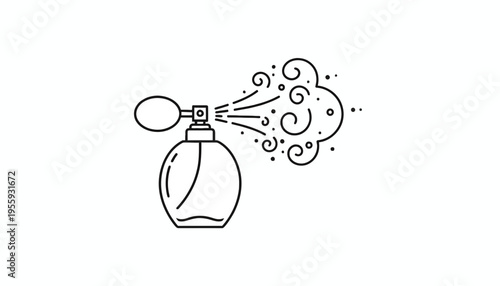 Perfume Bottle Spraying Scent Clouds, Vintage Style Icon
