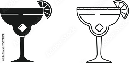 Margarita Cocktail Glass Icons Set Vector