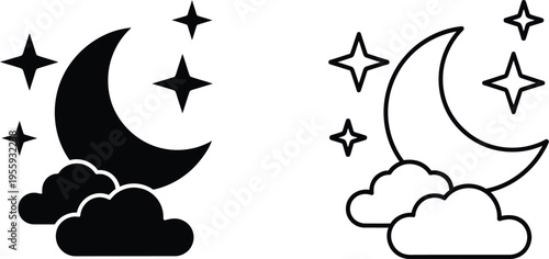 Moon Stars And Clouds Icon Set Vector