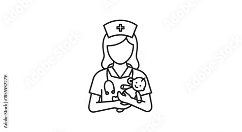 Pediatric Nurse Holding Teddy Bear Icon - Caring Healthcare Professional