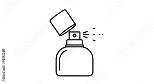 Perfume bottle spray icon, minimalist outline illustration of fragrance atomiser bottle with mist