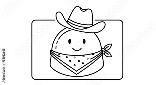 Cute cartoon cowboy character with bandana and hat, simple line art illustration
