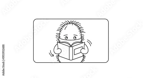 Cute Cartoon Germ Character Reading a Book, Educational Concept