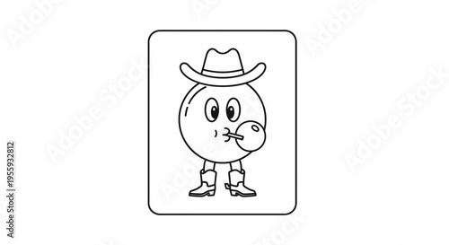 Cute Cowboy Character Blowing Bubble Gum, Cartoon Style