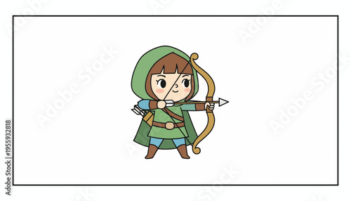 Cute Chibi Archer Character with Bow and Arrow, Fantasy Game Asset