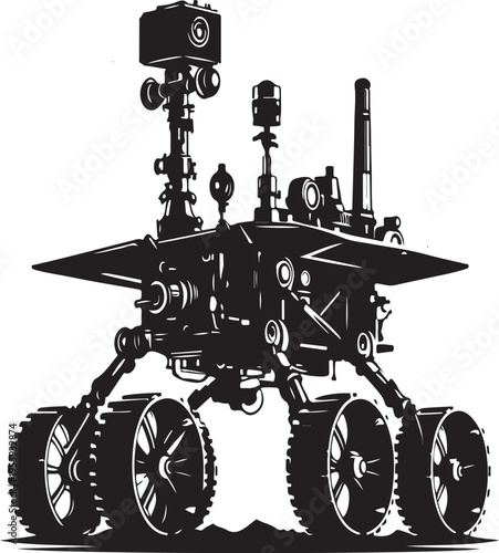 A detailed illustration of a six-wheeled robotic rover designed for space exploration missions. Vector, illustration