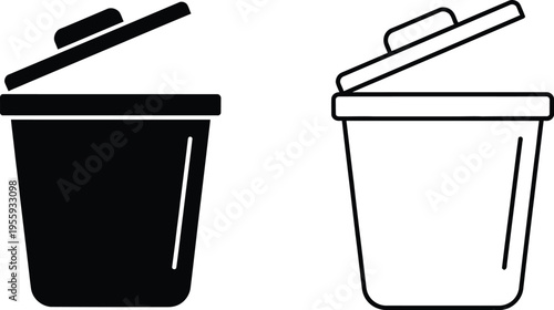 Trash Can Icon Set Solid and Outline Design Vector