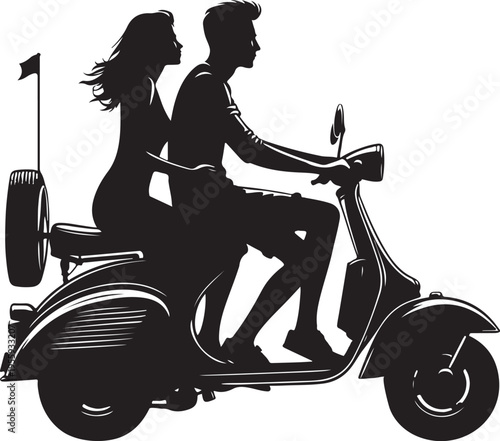 Couple enjoying a ride on a vintage scooter together Vector, illustration