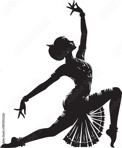 Graceful ballet dancer in a poised arabesque pose with flowing skirt Vector, illustration