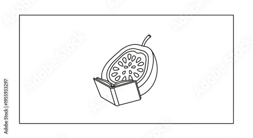 Creative Concept: Passion Fruit Slice with Open Book, Symbolizing Knowledge and Fruity Ideas