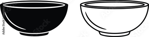 Bowl Icon Set: Solid and Outline Vector Illustration Vector