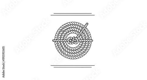 Coiled Rope with Knot - Nautical Marine Theme, Sailor Knot, Abstract Circular Design