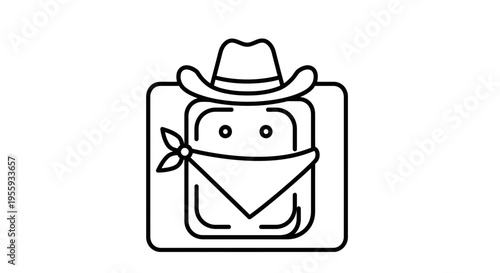 Cowboy Character Icon with Bandana and Hat, Vector Art