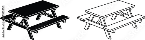 Picnic Table Vector Icon Set Vector