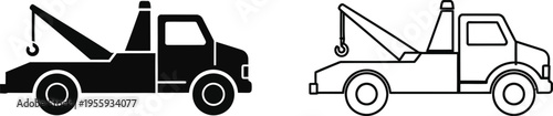 Tow Truck Icon Set: Solid and Outline Style Vector