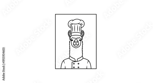 Chef Llama Illustration: Whimsical Animal Character in Chef Hat and Uniform