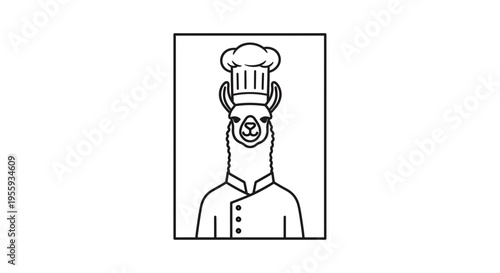 Chef Llama Wearing Chef Hat and Uniform, Cartoon Style