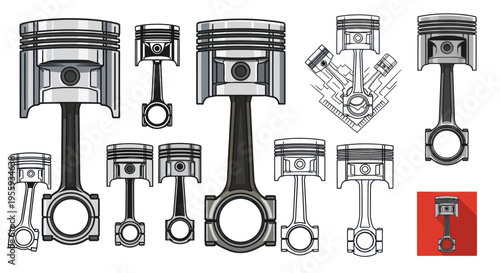 Piston Engine Components Collection: Various Sizes and Styles