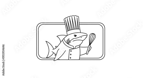 Chef Shark with Whisk, Cartoon Character, Culinary Master, Funny Animal Chef