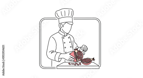 Chef preparing pomegranate, close-up, healthy food, culinary art, fresh fruit