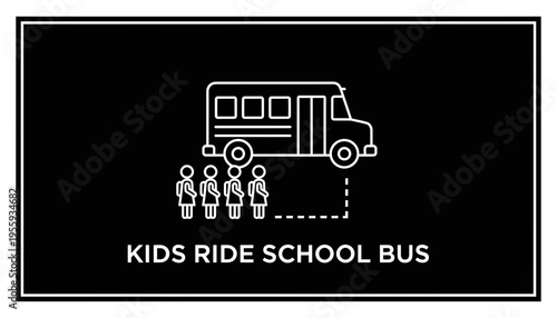 Children Line Up for School Bus Ride, Education Transportation Concept