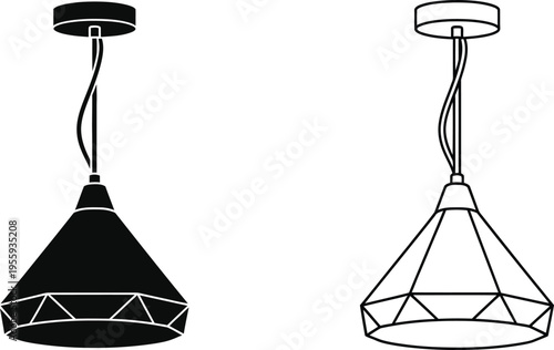 Modern Geometric Pendant Light Fixture Icons Vector