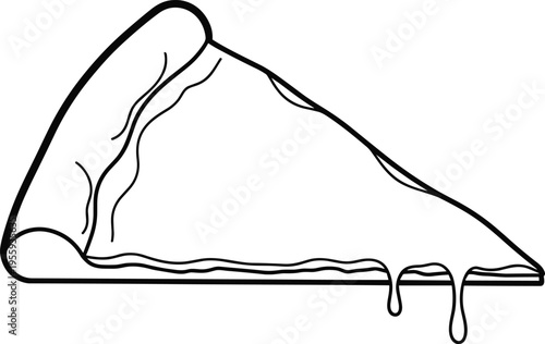 Simple pizza slice outline with melted cheese dripping from crust vector illustration for Italian fast food restaurant menu design