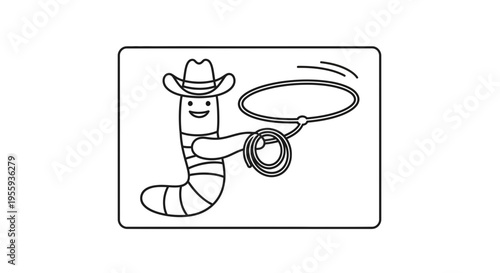 Cartoon Worm Cowboy with Lasso, Funny Western Character