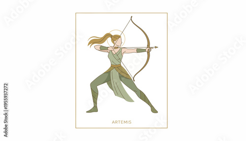 Artemis, Greek Goddess of the Hunt, Archer with Bow and Arrow, Mythological Figure