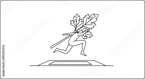 Athlete jumping with parsley, healthy food concept, sports and nutrition