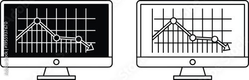 Stock Market Crash on Computer Monitor, Financial Crisis Graph Vector Illustration, Business Failure Icon, Economic Recession and Downward Trend Line Art