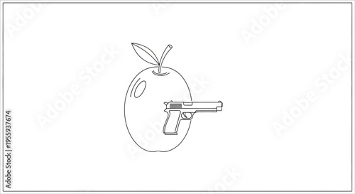 Apple with pistol, symbol of danger and temptation, conceptual illustration