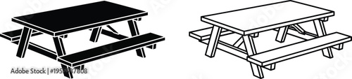 Picnic Table Vector Icon Set Vector