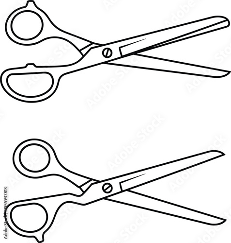Hair Dressing Scissors and Professional Salon Shears Line Art Vector Illustration Set Isolated on White Background for Barber Shop Branding Design