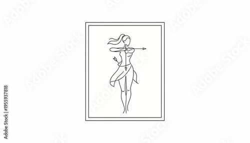 Archer Woman Silhouette Drawing, Dynamic Pose, Archery Sport Concept
