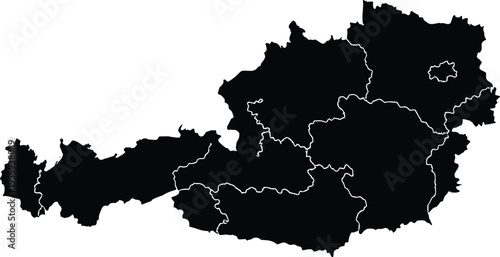 Austria map with outlined regions on white background