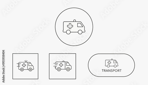 Ambulance Icons Set: Circle, Square, Oval Shapes - Medical Transport Graphics