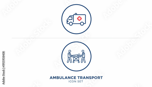 Ambulance Transport Icon Set: Emergency Medical Vehicle and Patient Transfer