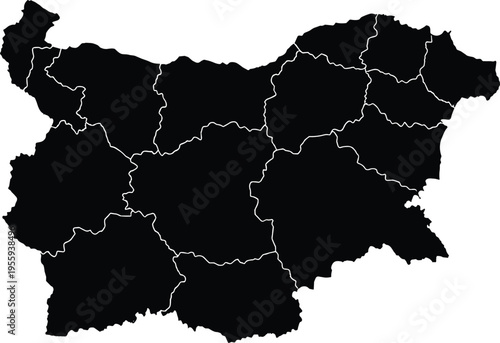 Map of Bulgaria with outlined regions on white background