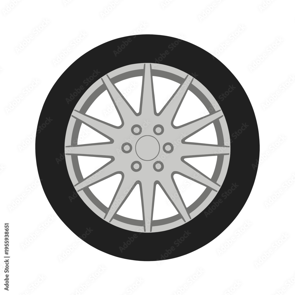 Fototapeta premium Car Wheel Vector Icon with Transparent Background, Minimalist Automotive Rim Design for UI and App Interface
