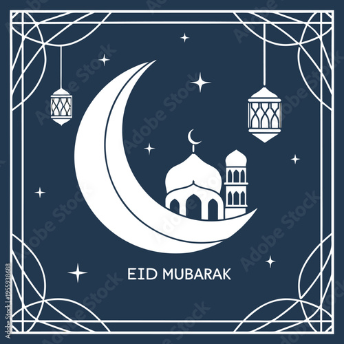 Luxury Eid Mubarak Greeting with Gold Islamic Art and Crescent Moon.