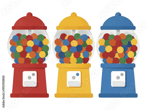 Colorful Candy Gumball Machines Vector Illustration Set, Flat Design for Web and App Use
