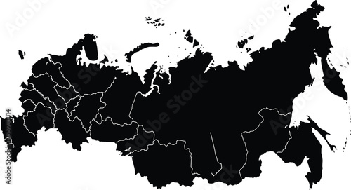 Russia map with outlined regions on white background