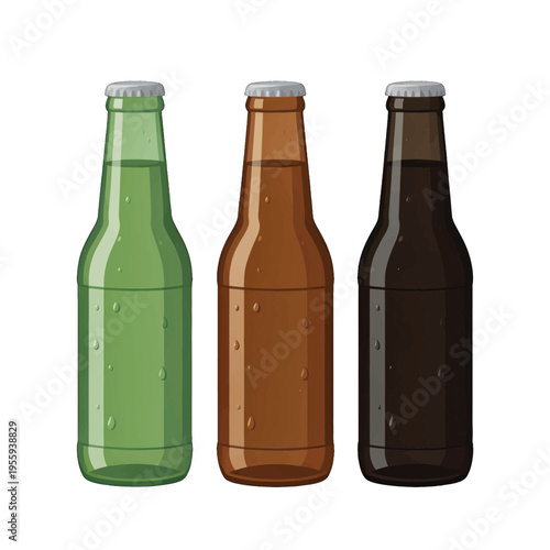 Colorful Beverage Bottles Vector Collection, Isolated Transparent Glass Design for Beverages and Drinks